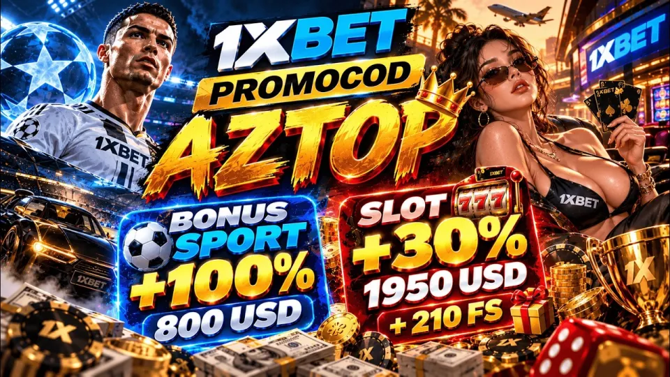 1xbet betting promo in 2026 with bonus code AZTOP for sports and slots